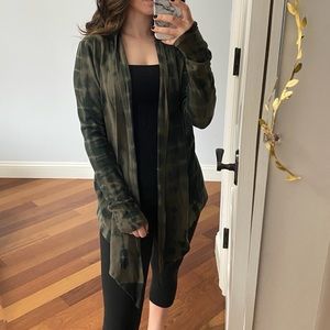 Long Acid Wash Green Cardigan